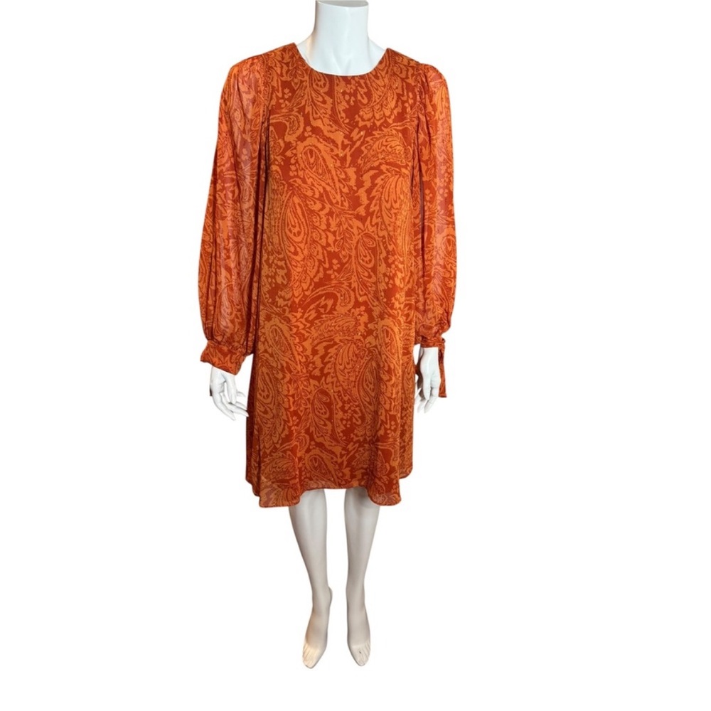 Calvin Klein Orange Metallic Paisley
Long Sleeve Dress Flowy Tie Cuff Size 8 - Picture 3 of 5